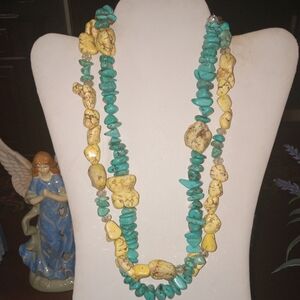 Blue and Yellow Turquoise Stone Necklace